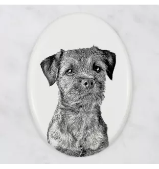 Border Terrier - Gedenktafel mit einem Foto eines Hundes, Grabplatte mit Druck, personalisierte ovale Platte der Marke Art-Dog