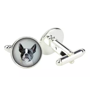 Terrier de Boston, Boston Terrier - Boutons de manchette dans une boîte, bijoux faits à la main, produit de la marque Art-Dog
