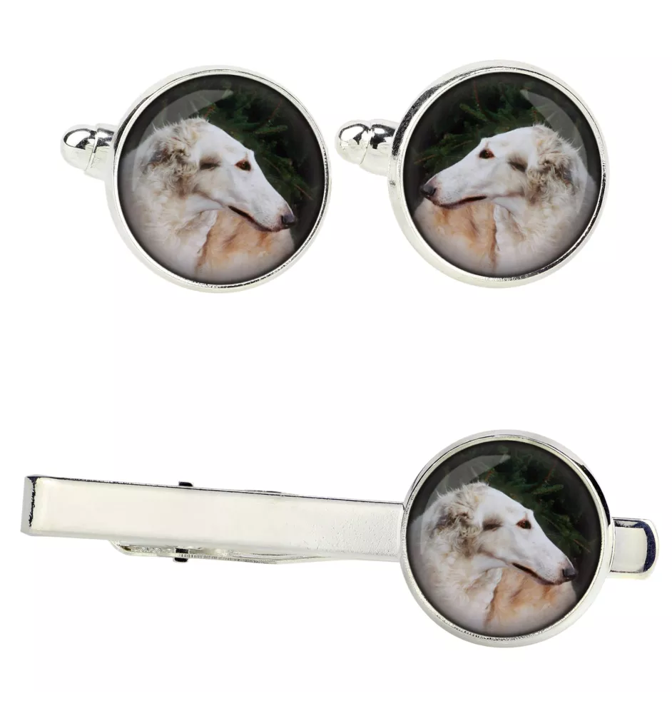 Borzoi, Russian Hunting Sighthound, Russian Wolfhound - cufflinks and tie with your photo, a suit decoration, men's jewelry from the Art-Dog brand.