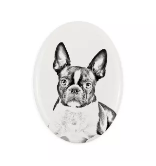 Boston Terrier - Gedenktafel mit einem Foto eines Hundes, Grabplatte mit Druck, personalisierte ovale Platte der Marke Art-Dog