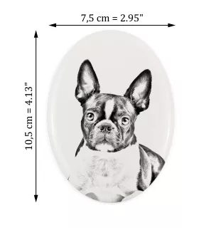 Boston Terrier, American Gentleman - commemorative plaque with a photo of a dog, tombstone with a print, personalized oval plaque from the Art-Dog brand