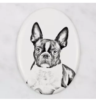 Terrier de Boston, Boston Terrier - une plaque commémorative avec une photo de chien, une plaque funéraire avec une impression, une plaque ovale personnalisée de la marque Art-Dog
