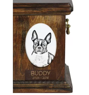 Boston Terrier - Gedenktafel mit einem Foto eines Hundes, Grabplatte mit Druck, personalisierte ovale Platte der Marke Art-Dog