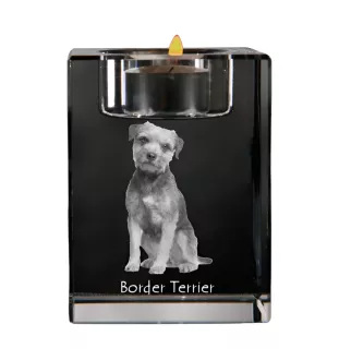 Border Terrier - Bougeoir avec photo de chien, porte bougie en cristal, cadeau personnalisé par la marque Art-Dog