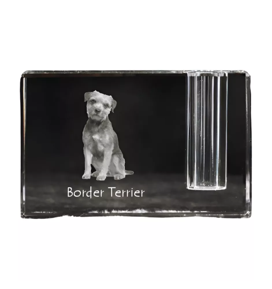 Border Terrier - Stifthalter, Kristallorganizer mit Hundefoto, einzigartige Schreibtischdekoration der Marke Art-Dog