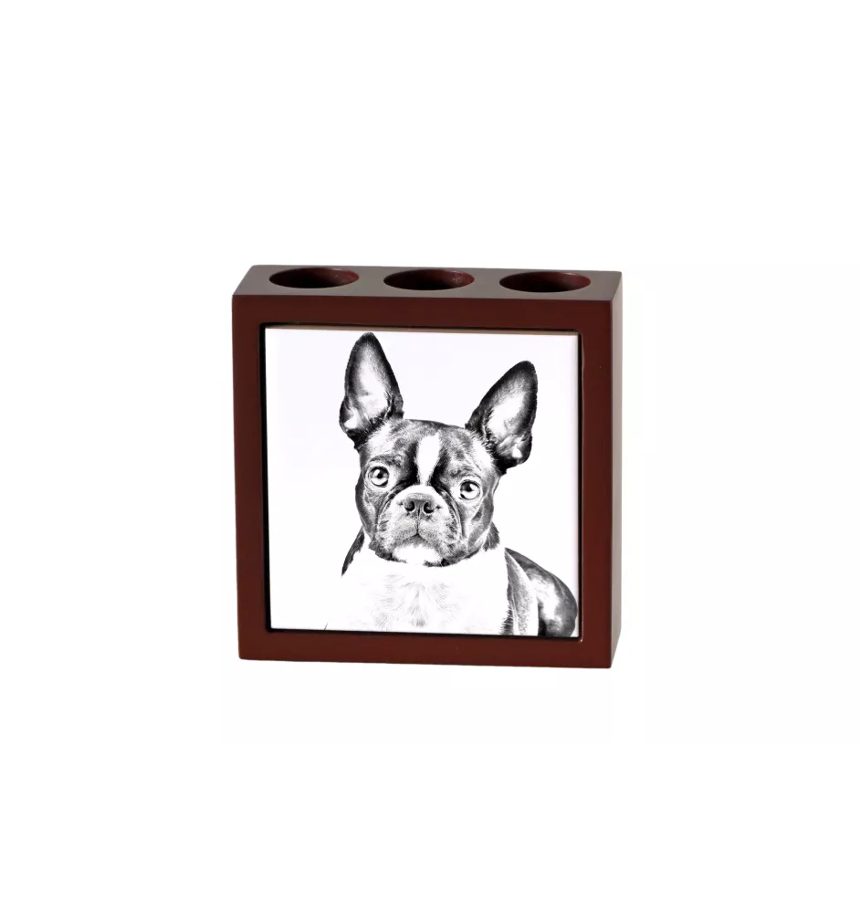 Boston Terrier, American Gentleman - pen holder with a dog, desk organizer with a print, personalized desk decoration from the Art-Dog brand.