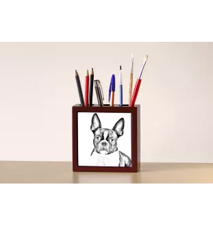 Boston Terrier - Stifthalter mit Hund, Schreibtischorganizer mit Aufdruck, personalisierte Schreibtischdekoration der Marke Art-Dog