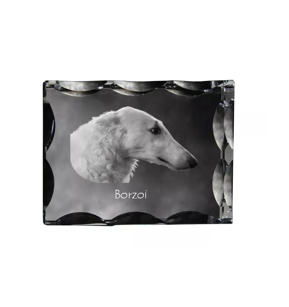 Barzoi, Levrier De Chasse Russe, Lévrier russe - cristal avec photo de chien, statuette en verre avec photo, cadre exceptionnel avec photo de la marque Art-Dog
