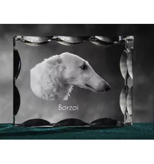 Borzoi, Russian Hunting Sighthound, Russian Wolfhound - crystal with a picture of a dog, glass statuette with a picture, unique frame with a picture from Art-Dog brand