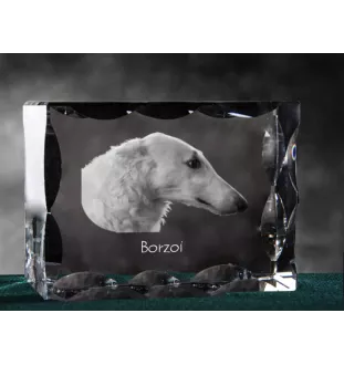 Barsoi, Russischer Jagdwindhund, Barzaia - Kristall mit einem Hundebild, Glasstatuette mit einem Bild, einzigartiger Bilderrahmen der Marke Art-Dog