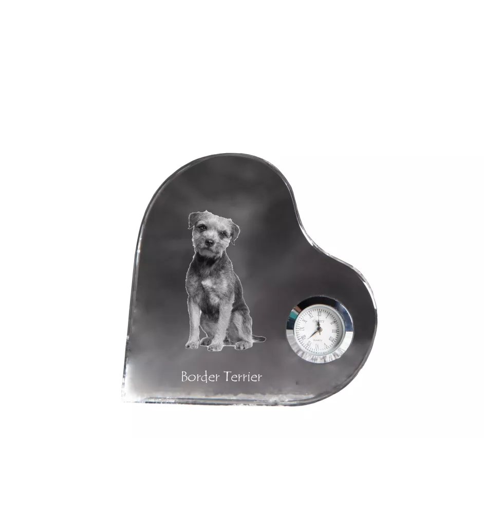 Border Terrier - crystal clock with a dog picture, heart-shaped shelf clock, personalized standing clock by Art-Dog brand