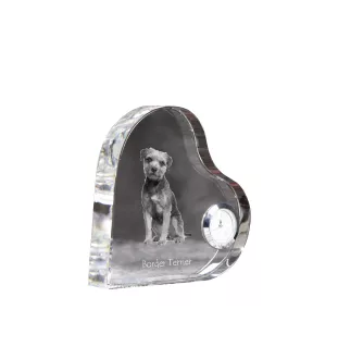 Border Terrier - crystal clock with a dog picture, heart-shaped shelf clock, personalized standing clock by Art-Dog brand
