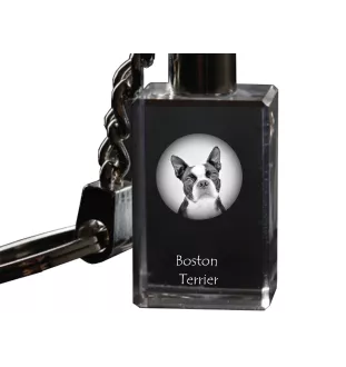 Boston Terrier, American Gentleman - Crystal key ring with dog photo, illuminated key ring, unique gift by Art-Dog brand