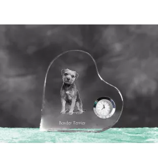 Border Terrier - crystal clock with a dog picture, heart-shaped shelf clock, personalized standing clock by Art-Dog brand