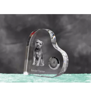 Border Terrier - crystal clock with a dog picture, heart-shaped shelf clock, personalized standing clock by Art-Dog brand