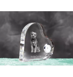 Border Terrier - crystal clock with a dog picture, heart-shaped shelf clock, personalized standing clock by Art-Dog brand