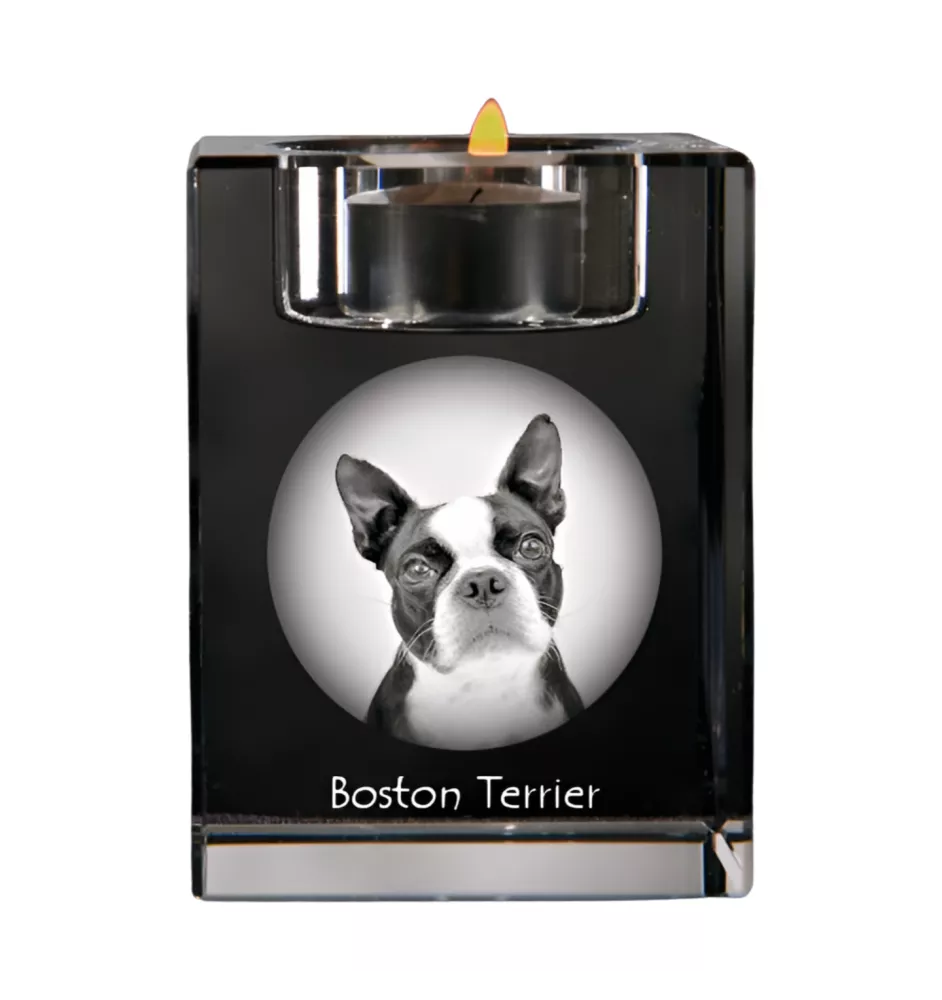 Boston Terrier - Kerzenhalter mit Hundefoto, Teelichthalter aus Kristall, personalisiertes Geschenk der Marke Art-Dog