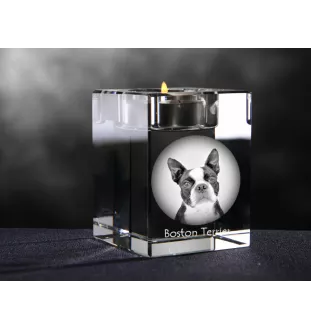 Boston Terrier - Kerzenhalter mit Hundefoto, Teelichthalter aus Kristall, personalisiertes Geschenk der Marke Art-Dog
