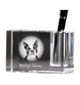 Boston Terrier, American Gentleman - Pen stand, crystal organiser with dog photo, unique desk decoration by Art-Dog brand