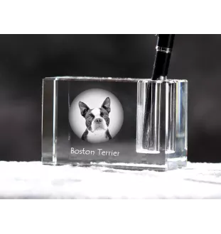 Boston Terrier, American Gentleman - Pen stand, crystal organiser with dog photo, unique desk decoration by Art-Dog brand