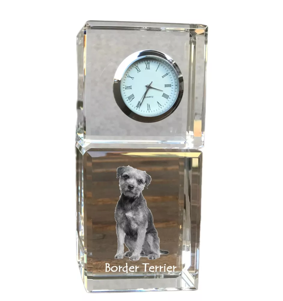 Border Terrier - montre en cristal avec photo, photo de chien dans un cristal, horloge de bureau personnalisée de la marque Art-Dog