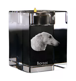 Barsoi, Russischer Jagdwindhund, Barzaia - Kerzenhalter mit Hundefoto, Teelichthalter aus Kristall, personalisiertes Geschenk der Marke Art-Dog
