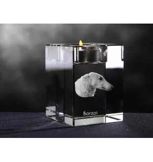 Borzoi, Russian Hunting Sighthound, Russian Wolfhound - Candle holder with dog photo, crystal tealight holder, personalised gift by Art-Dog brand