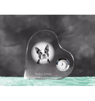 Terrier de Boston, Boston Terrier - horloge en cristal avec une photo de chien, horloge de table en forme de cœur, horloge debout personnalisée de la marque Art-Dog
