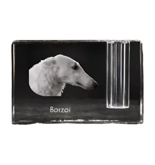 Barsoi, Russischer Jagdwindhund, Barzaia - Stifthalter, Kristallorganizer mit Hundefoto, einzigartige Schreibtischdekoration der Marke Art-Dog