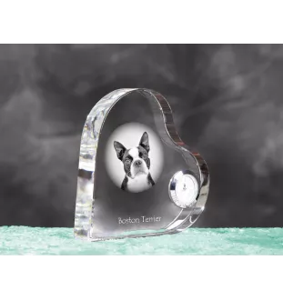 Terrier de Boston, Boston Terrier - horloge en cristal avec une photo de chien, horloge de table en forme de cœur, horloge debout personnalisée de la marque Art-Dog