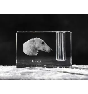 Borzoi, Russian Hunting Sighthound, Russian Wolfhound - Pen stand, crystal organiser with dog photo, unique desk decoration by Art-Dog brand