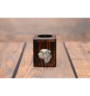 Border Terrier - bougeoir en bois avec un chien, un souvenir unique après la perte d'un chien, une œuvre artisanale de la marque Art-Dog