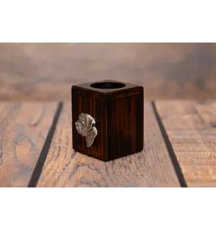 Border Terrier - bougeoir en bois avec un chien, un souvenir unique après la perte d'un chien, une œuvre artisanale de la marque Art-Dog