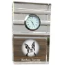 Boston Terrier, American Gentleman - glass clock with a photo, photo of a dog in crystal, personalized standing office clock by Art-Dog brand