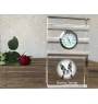 Terrier de Boston, Boston Terrier - une horloge en verre avec une photo, une photo de chien dans un cristal, une horloge de bureau personnalisée de la marque Art-Dog