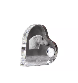 Borzoi, Russian Hunting Sighthound, Russian Wolfhound - crystal clock with a dog picture, heart-shaped shelf clock, personalized standing clock by Art-Dog brand