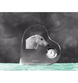 Barsoi, Russischer Jagdwindhund, Barzaia - Kristalluhr mit einem Hundebild, Herzregal-Uhr, personalisierte Standuhr der Marke Art-Dog