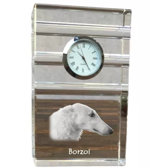Barsoi, Russischer Jagdwindhund, Barzaia - Glasuhr mit Foto, Foto eines Hundes im Kristall, personalisierte Tischuhr für das Büro der Marke Art-Dog