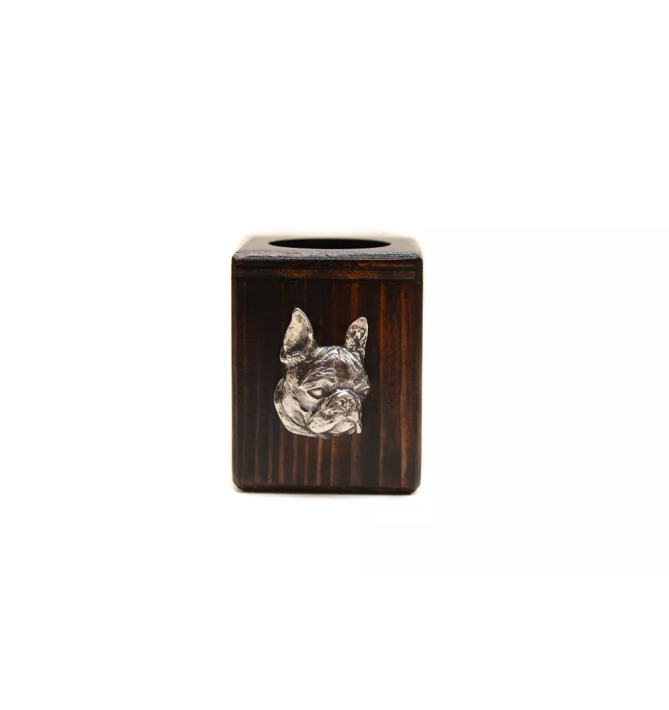 Boston Terrier, American Gentleman - wooden candle holder with a dog, a unique souvenir after losing a dog, a handicraft from the Art-Dog brand