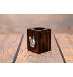 Boston Terrier, American Gentleman - wooden candle holder with a dog, a unique souvenir after losing a dog, a handicraft from the Art-Dog brand