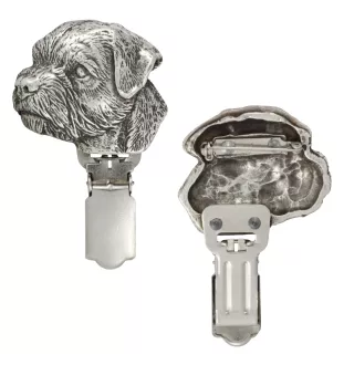 Border Terrier - broche avec pince, support pour numéro de départ, épingle argentée pour exposition de chiens de la marque Art-Dog