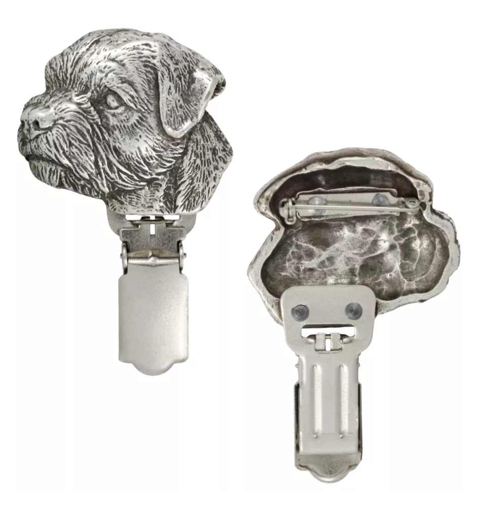 Border Terrier - Brosche mit Clip, Startnummernhalter, versilberte Anstecknadel für Hundeausstellungen der Marke Art-Dog