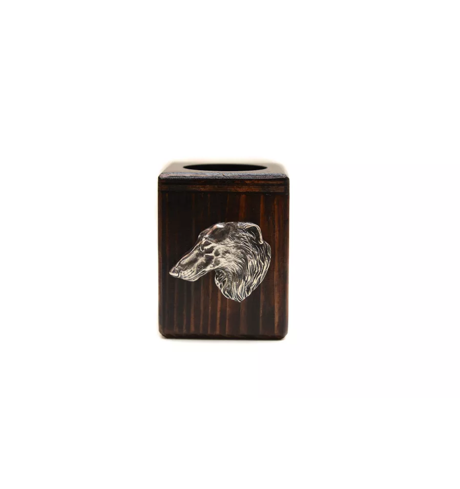 Borzoi, Russian Hunting Sighthound, Russian Wolfhound - wooden candle holder with a dog, a unique souvenir after losing a dog, a handicraft from the Art-Dog brand