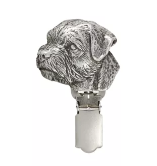 Border Terrier - Brosche mit Clip, Startnummernhalter, versilberte Anstecknadel für Hundeausstellungen der Marke Art-Dog