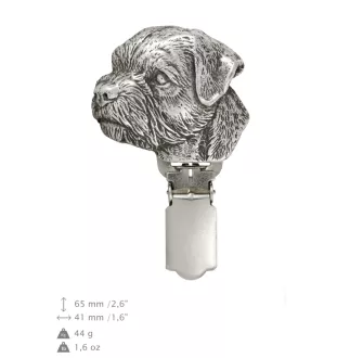 Border Terrier - Brosche mit Clip, Startnummernhalter, versilberte Anstecknadel für Hundeausstellungen der Marke Art-Dog