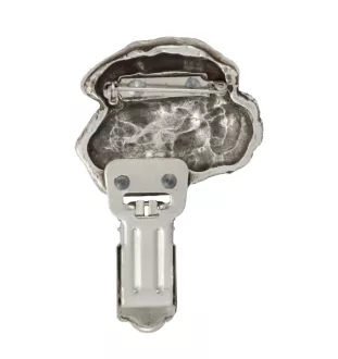 Border Terrier - Brosche mit Clip, Startnummernhalter, versilberte Anstecknadel für Hundeausstellungen der Marke Art-Dog