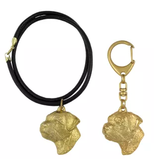 Border Terrier - porte-clés et collier avec chien dans une boîte, produit plaqué or de haute qualité, marque Art-Dog
