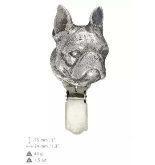 Boston Terrier, American Gentleman - brooch with a clip, holder for a start number, silver-plated dog show pin from the Art-Dog brand