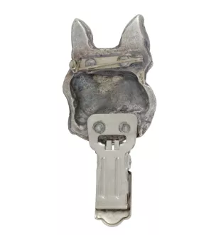 Terrier de Boston, Boston Terrier - broche avec pince, support pour numéro de départ, épingle argentée pour exposition de chiens de la marque Art-Dog
