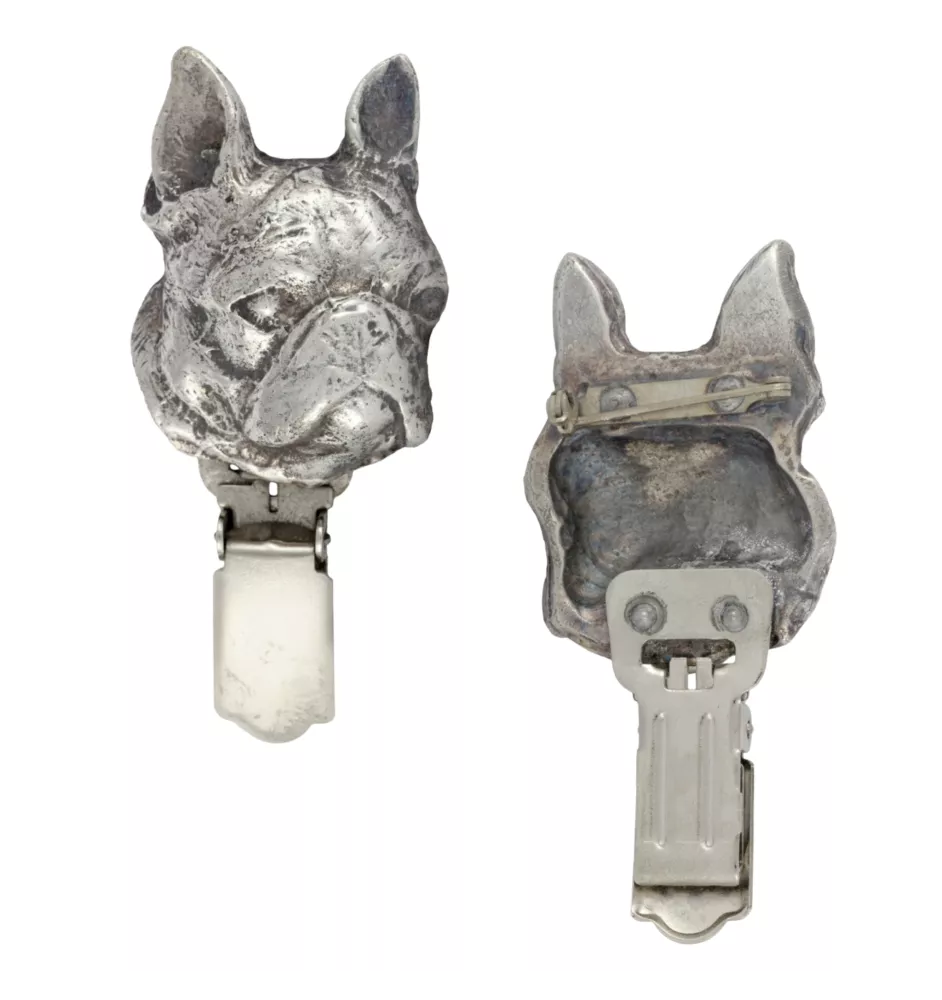 Terrier de Boston, Boston Terrier - broche avec pince, support pour numéro de départ, épingle argentée pour exposition de chiens de la marque Art-Dog